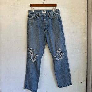 AGOLDE high waisted “90s” distressed denim jeans 28